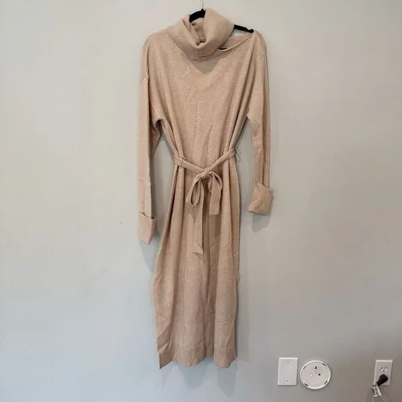 PAIGE Raundi Cutout Turtleneck Midi Wool Blend Dress In Camel Size Large 1603