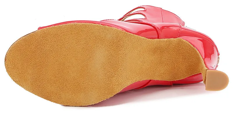 Red latin jazz Dance Shoes for  Adult Women's Middle Heel Hollow Fish Mouth Sandals Soft Sole Square Dance Stiletto