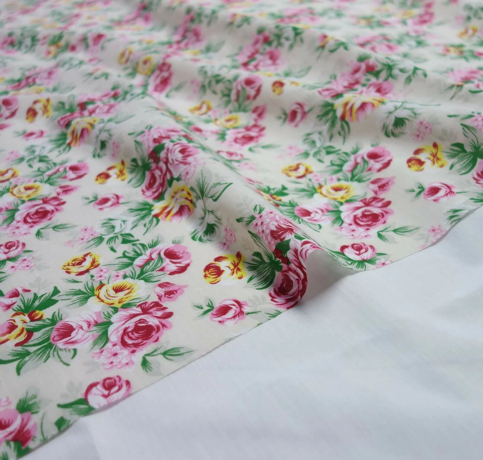 Rosie Cream Shabby Chic Polycotton Floral Fabric