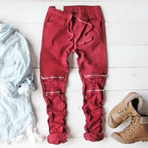 Sage Hills Moto Pants In Burgundy