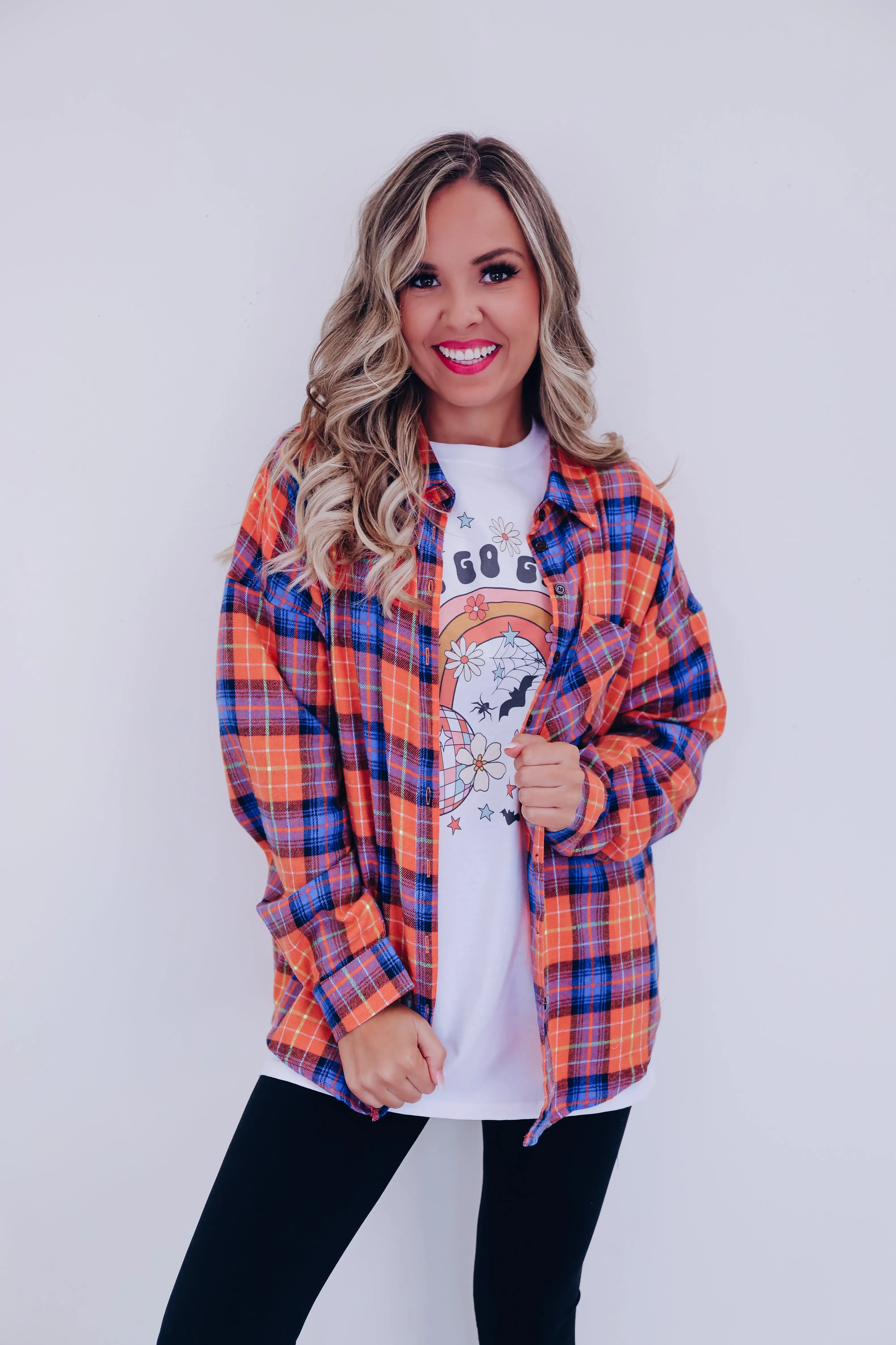 Sasha Plaid Button Down Shirt - Orange/Multi