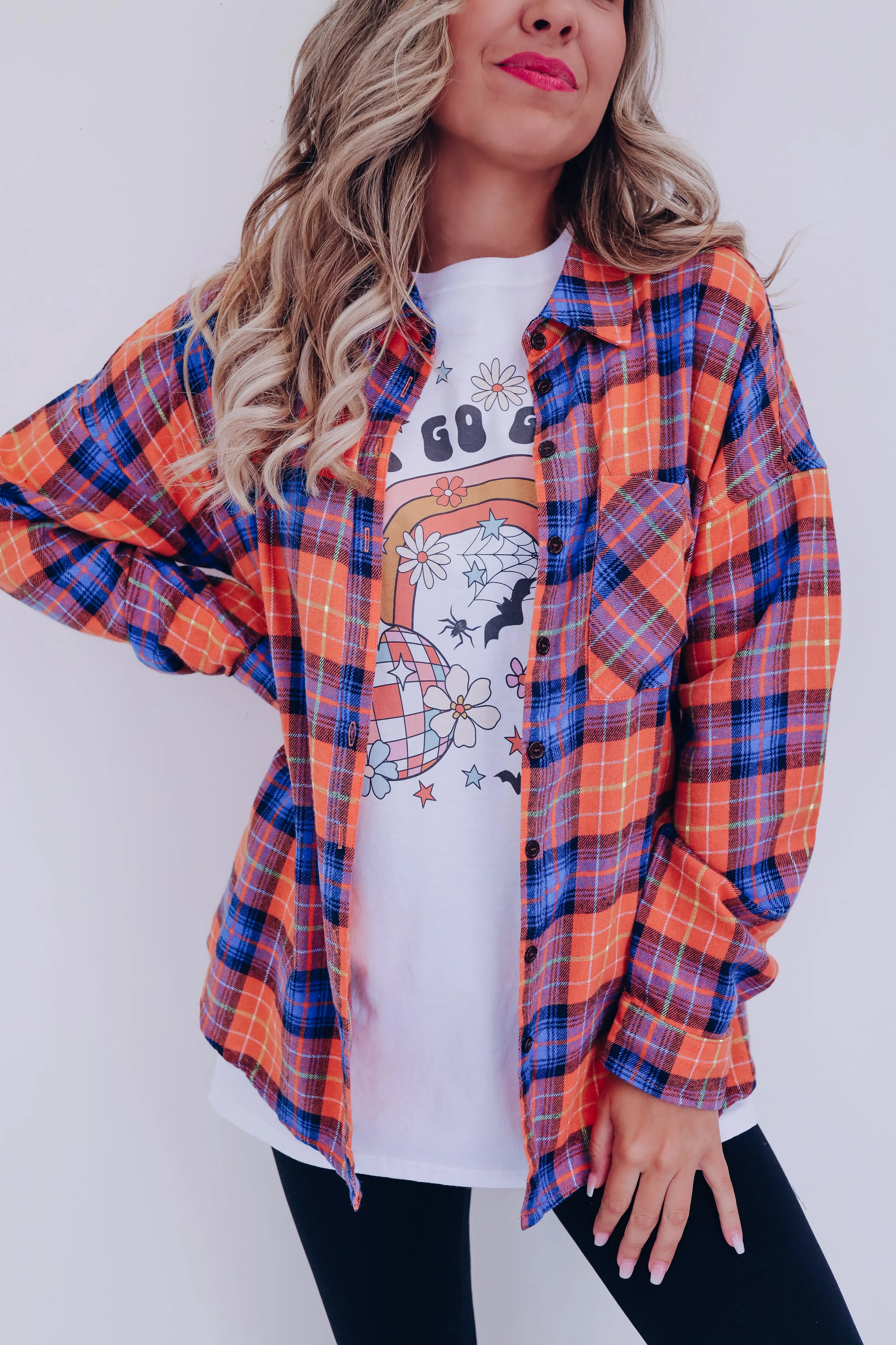 Sasha Plaid Button Down Shirt - Orange/Multi