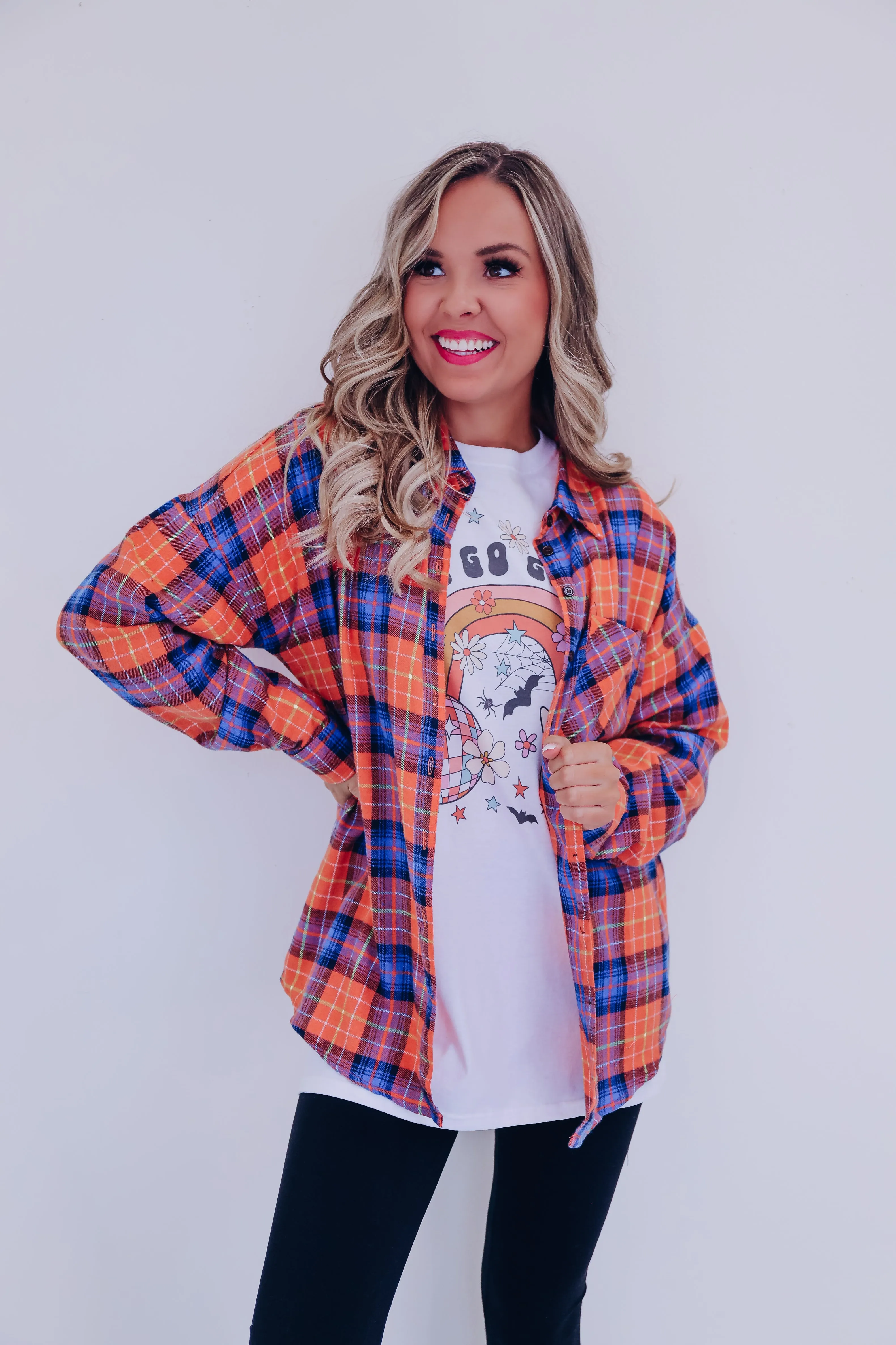 Sasha Plaid Button Down Shirt - Orange/Multi