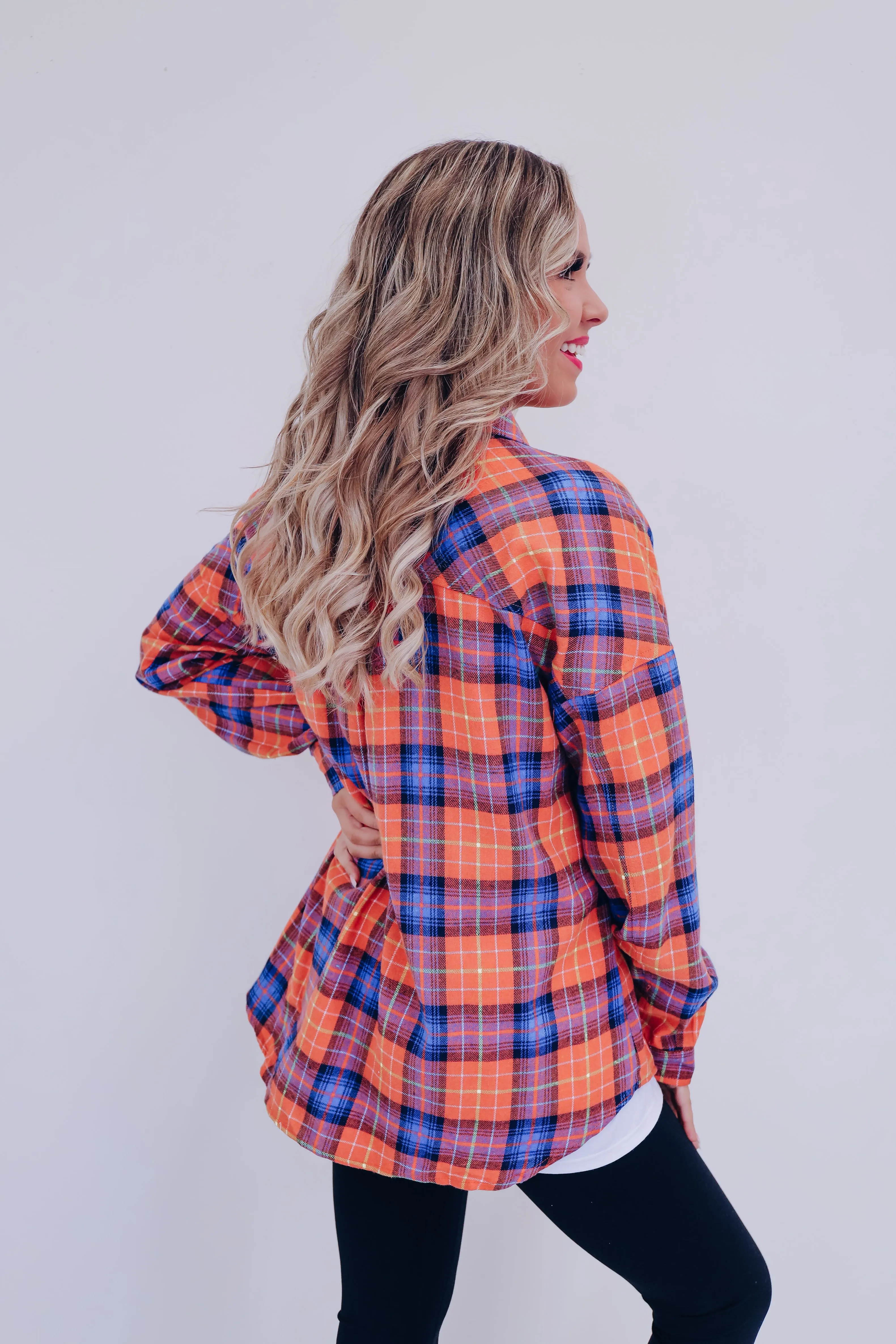 Sasha Plaid Button Down Shirt - Orange/Multi