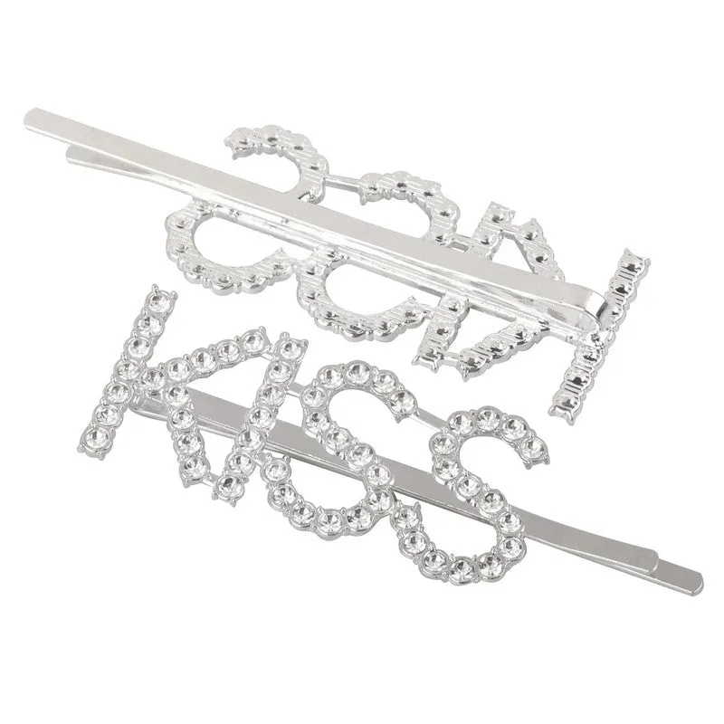 Silver Kiss Word Hairclip