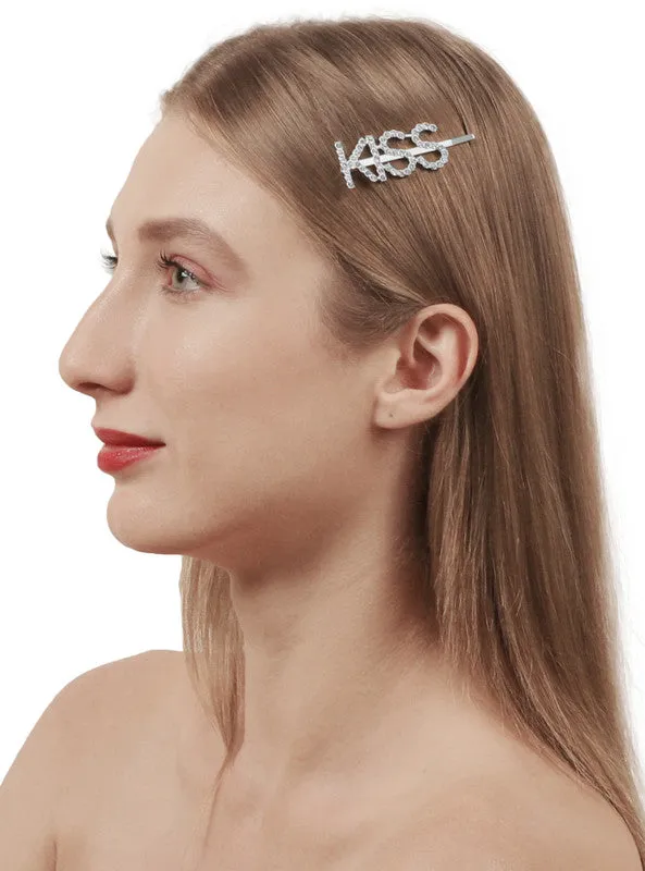 Silver Kiss Word Hairclip