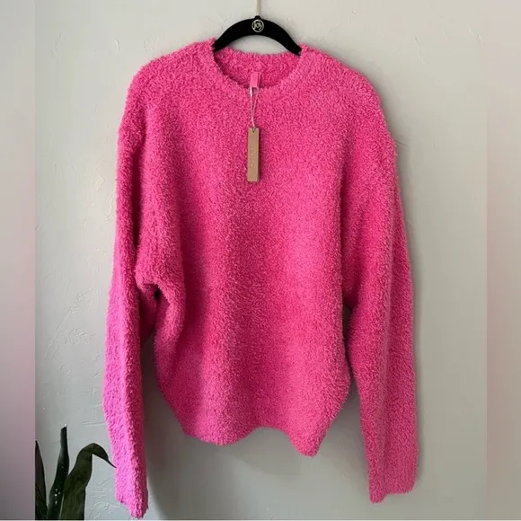 Skims Cozy Pink Crew Neck Pullover Jumper Sweater SZ MED