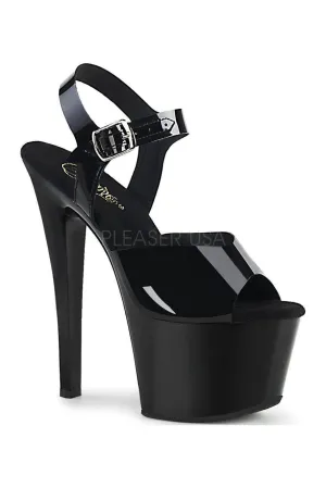 SKY-308N Platform Sandal | Black Faux Leather