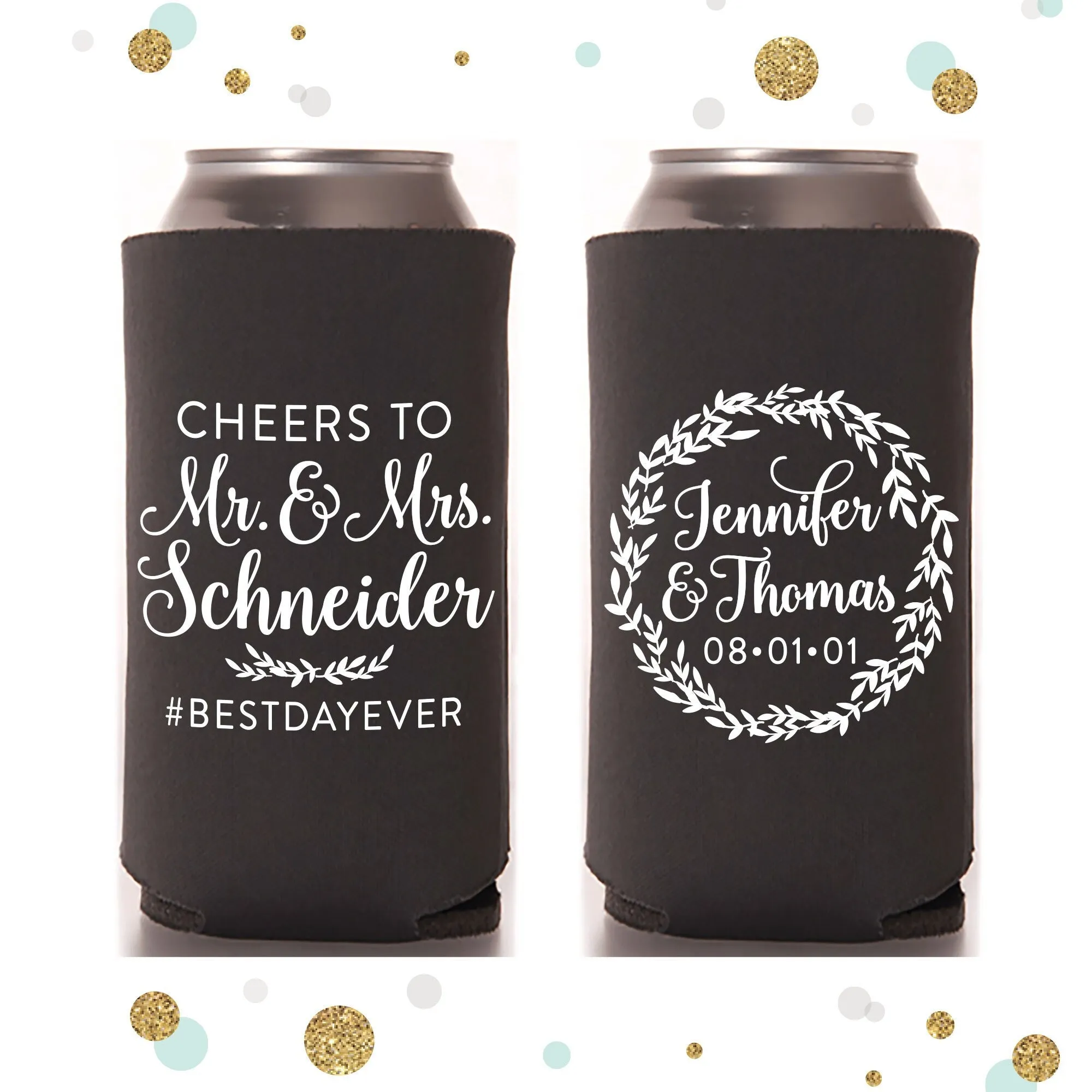 Slim 12oz Wedding Can Cooler #110S - Cheers to the Mr and Mrs