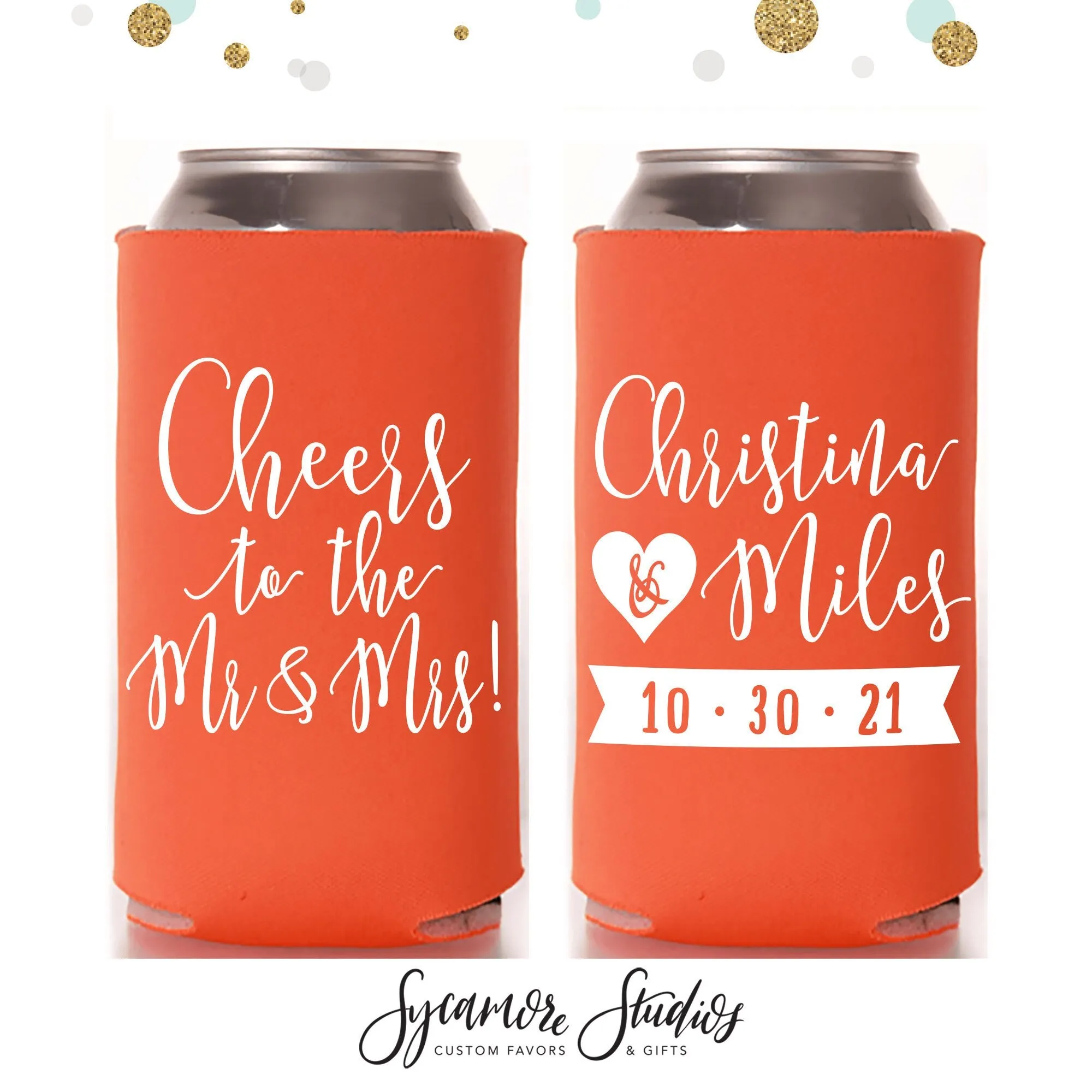 Slim 12oz Wedding Can Cooler #28S - Mr & Mrs