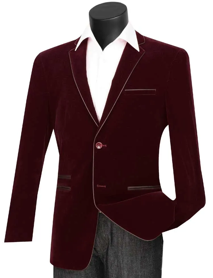 Slim Fit Velvet Sport Coat (Wine) BS-02