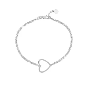 Sterling Silver Sideways Open Heart Bracelet