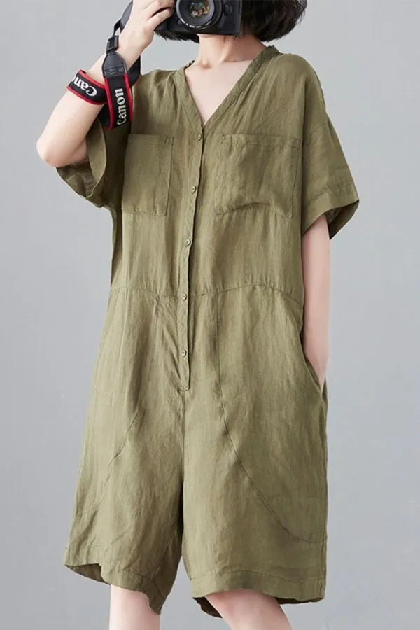 V Neck Short Sleeve Jumpsuits