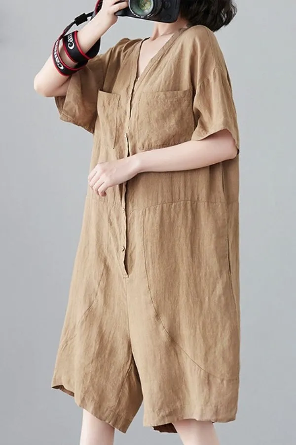 V Neck Short Sleeve Jumpsuits