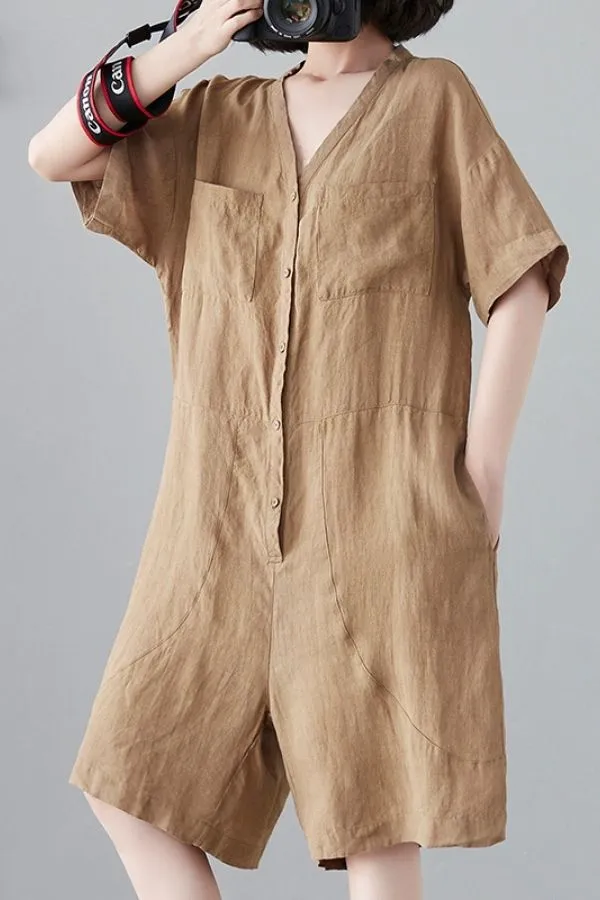 V Neck Short Sleeve Jumpsuits