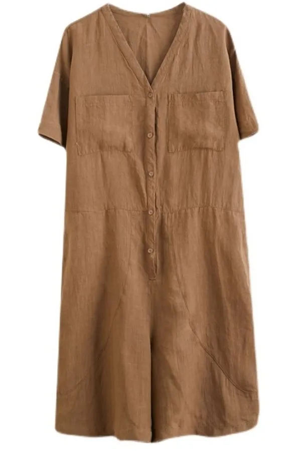 V Neck Short Sleeve Jumpsuits