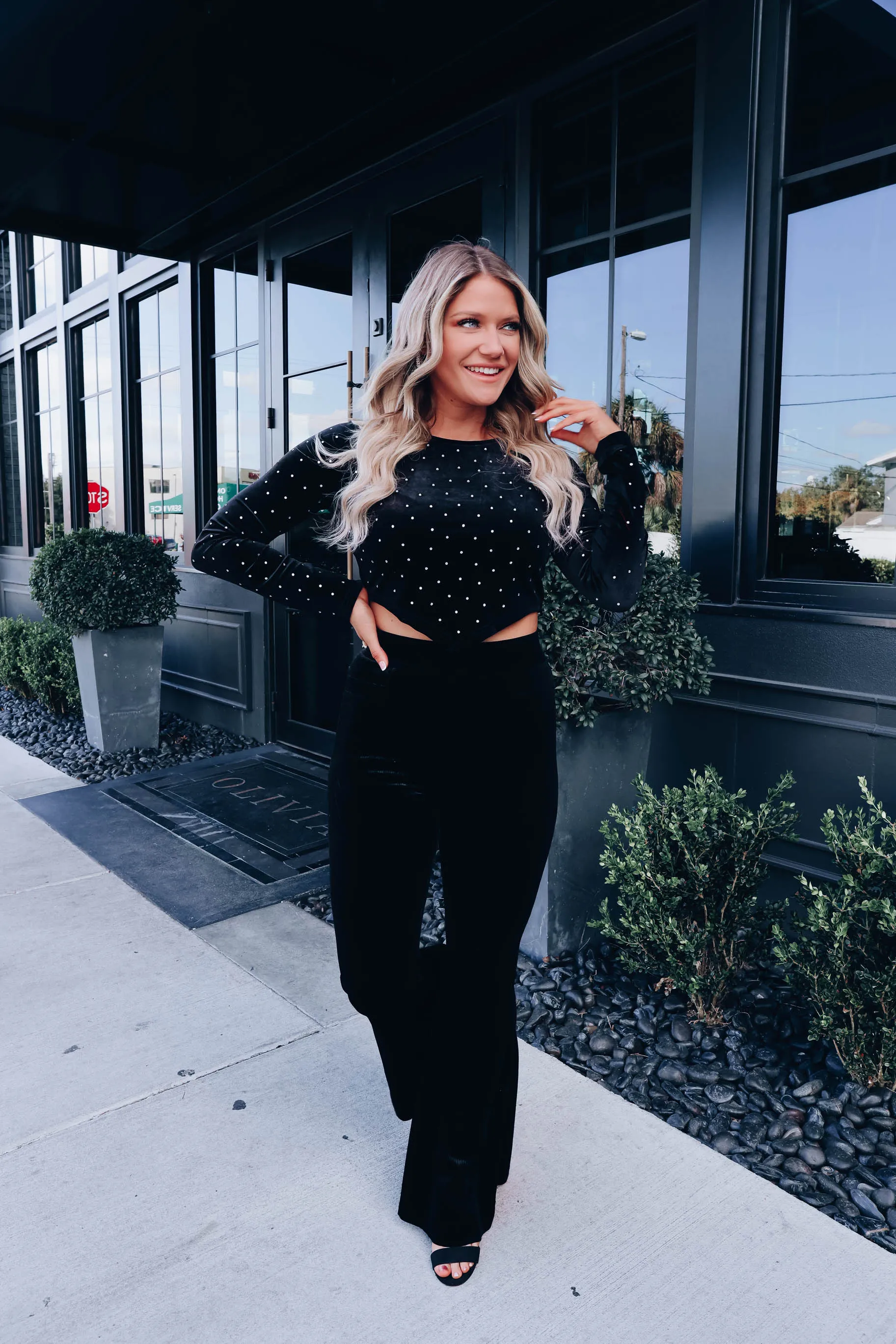Velvety Rhinestone Crop Top