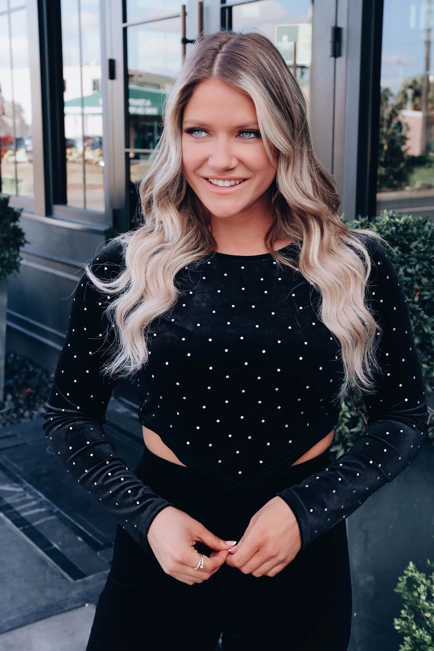 Velvety Rhinestone Crop Top