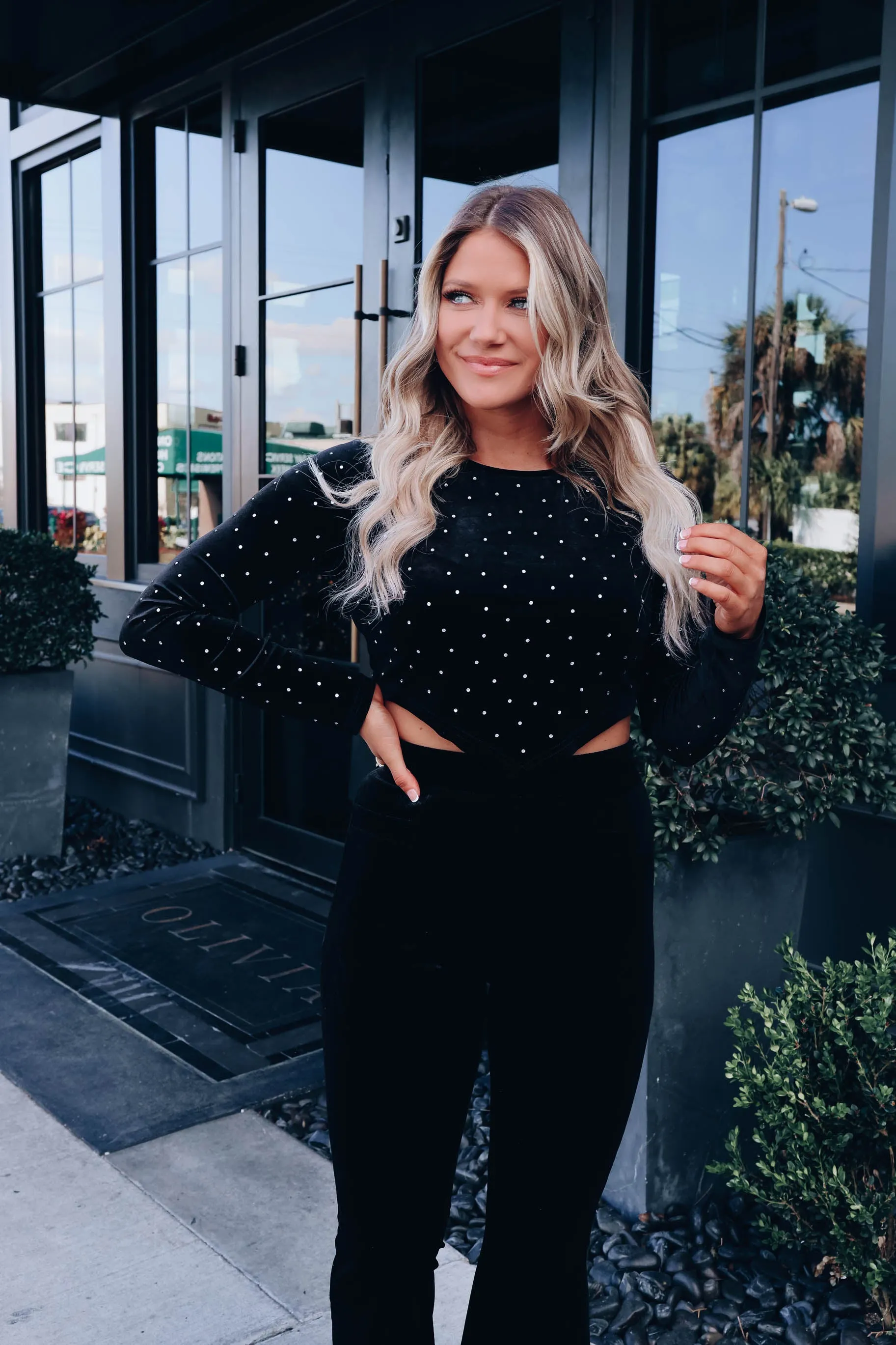 Velvety Rhinestone Crop Top