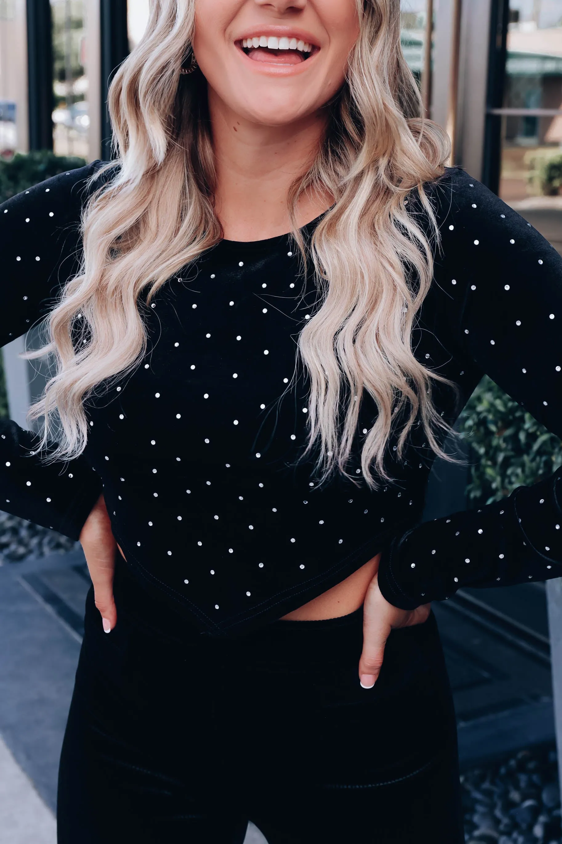 Velvety Rhinestone Crop Top