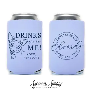 Wedding Can Cooler #235R - Custom Pet Illustration