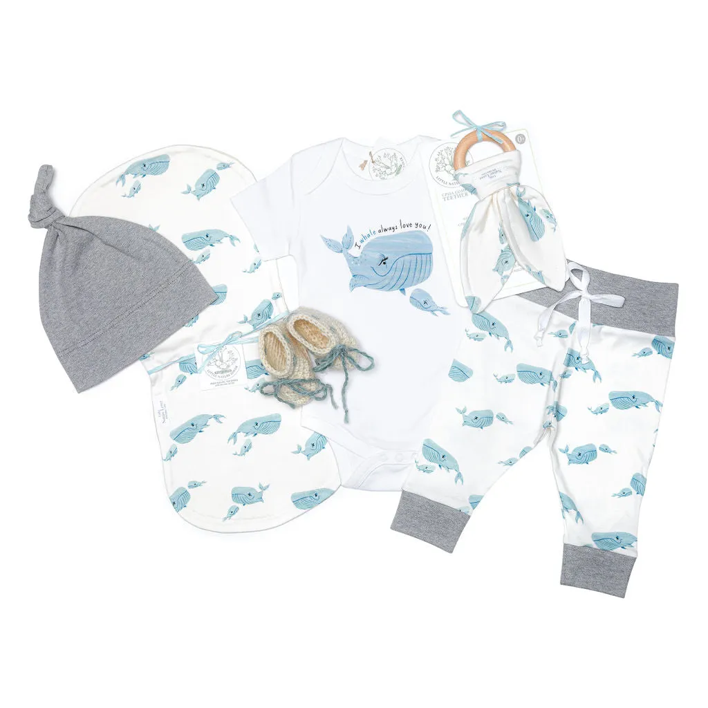Whales "I whale always love you!" | Organic Baby Gift Basket 7pcs | Baby Boy