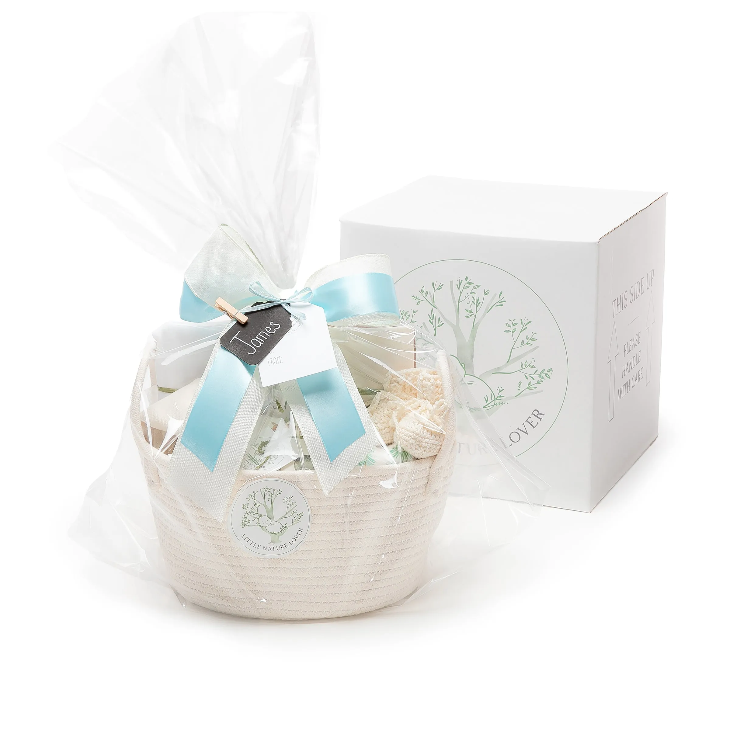 Whales "I whale always love you!" | Organic Baby Gift Basket 7pcs | Baby Boy