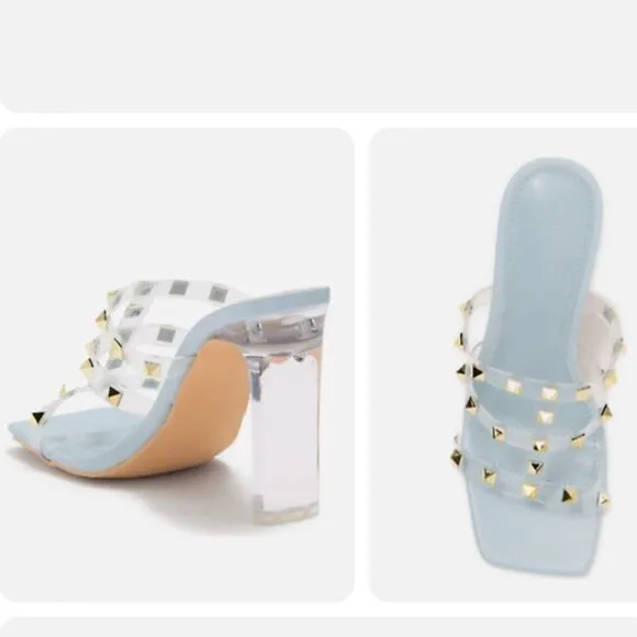 Wild Diva Lounge Studded Clear Strap Light Blue Sandal