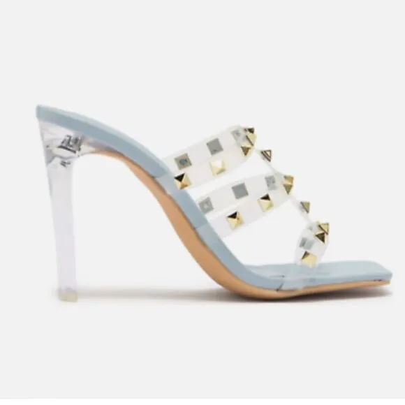 Wild Diva Lounge Studded Clear Strap Light Blue Sandal