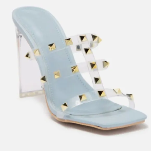 Wild Diva Lounge Studded Clear Strap Light Blue Sandal
