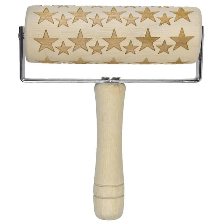 Wooden Rolling Pin Embossing Baking Cookies Biscuit Christmas Dough Roller