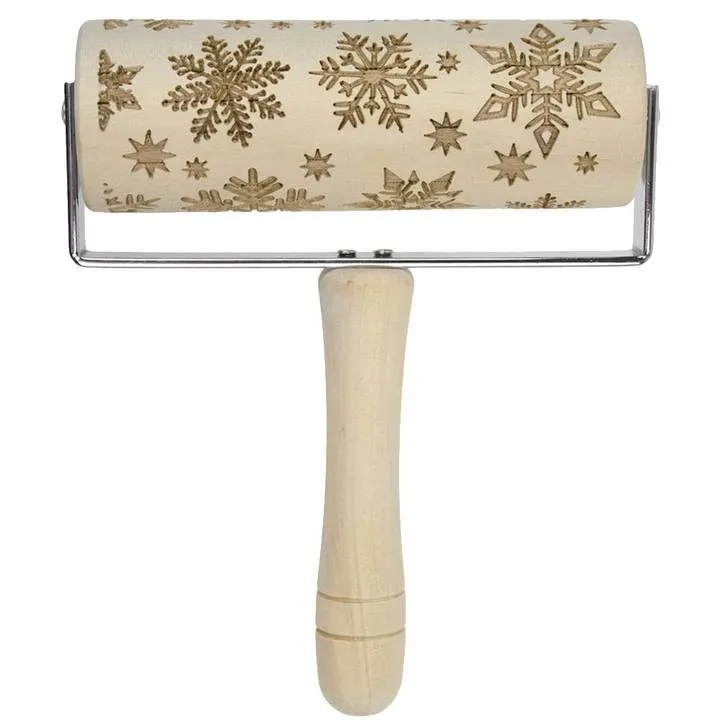 Wooden Rolling Pin Embossing Baking Cookies Biscuit Christmas Dough Roller