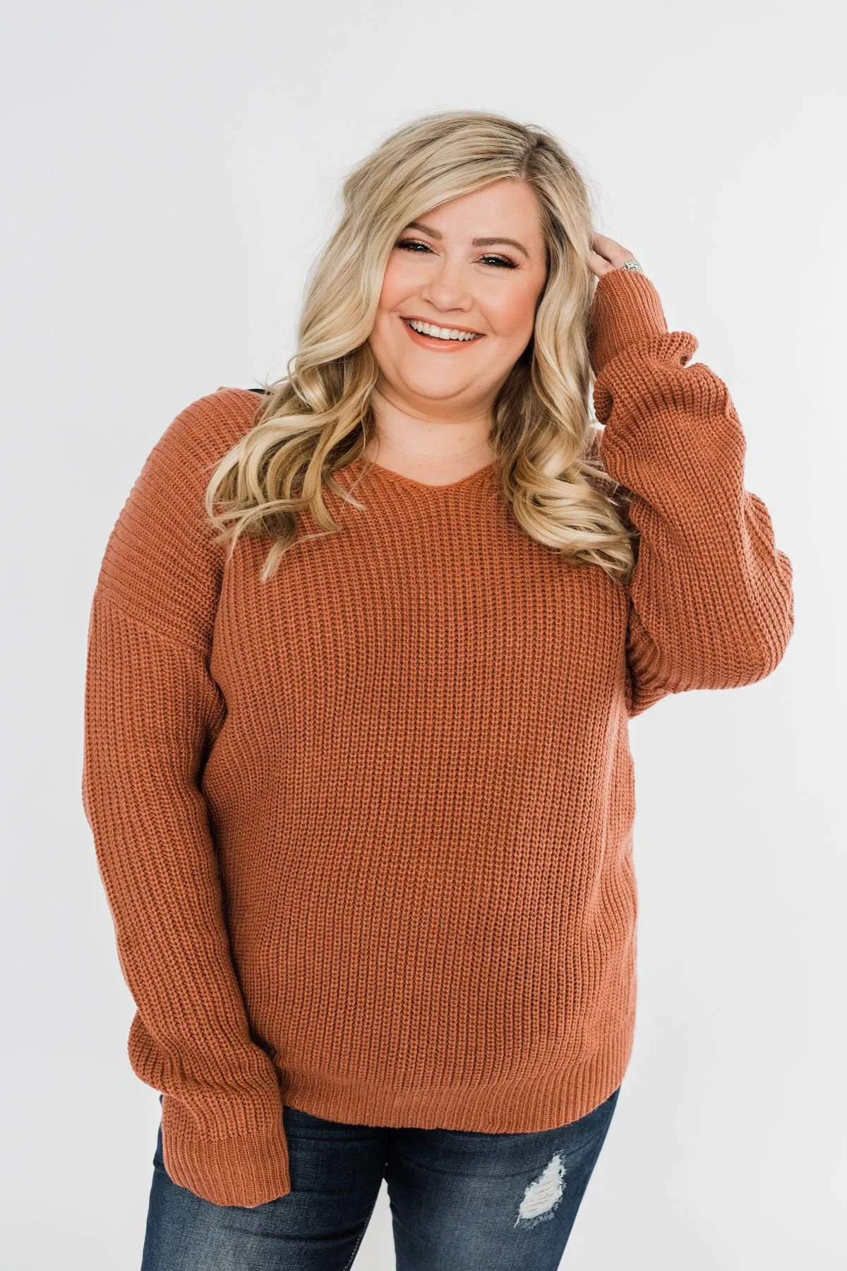 Xoxo Open Back Twist Sweater- Rust