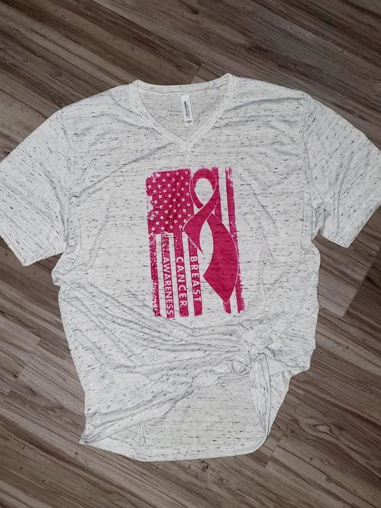 Youth Breast Cancer Ribbon Flag Tee